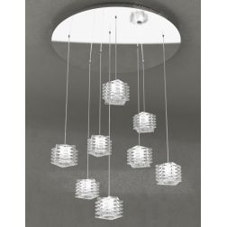 RUBIK SOSPENSIONE MODERNA 8 LUCI IN METALLO CROMO E DIFFUSORI IN CRISTALLO LAMPADINE 8XG9 Top Light Illuminazione - Cristalensi 