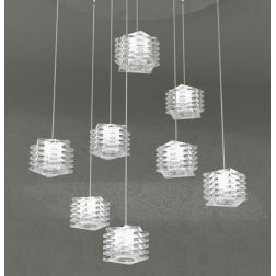 RUBIK SOSPENSIONE MODERNA 8 LUCI IN METALLO CROMO E DIFFUSORI IN CRISTALLO LAMPADINE 8XG9 Top Light Illuminazione - Cristalensi  2