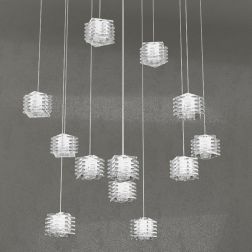 RUBIK SOSPENSIONE MODERNA 12 LUCI IN METALLO CROMO E DIFFUSORI IN CRISTALLO LAMPADINE 12XG9 Top Light Illuminazione - Cristalens 2