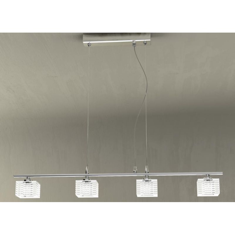 METROPOLITAN SOSPENSIONE LINEARE 4 LUCI METALLO CROMO E DIFFUSORI IN VETRO LAMPADINE 4XG9 Top Light Illuminazione - Cristalensi 