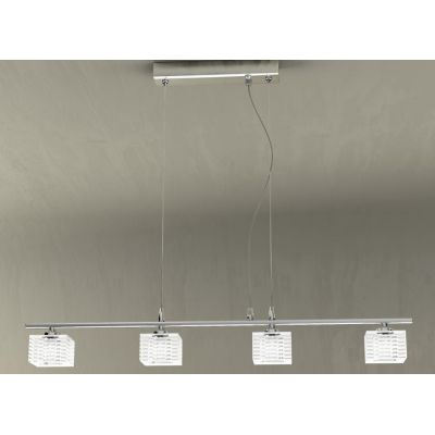 METROPOLITAN SOSPENSIONE LINEARE 4 LUCI METALLO CROMO E DIFFUSORI IN VETRO LAMPADINE 4XG9 Top Light Illuminazione - Cristalensi 