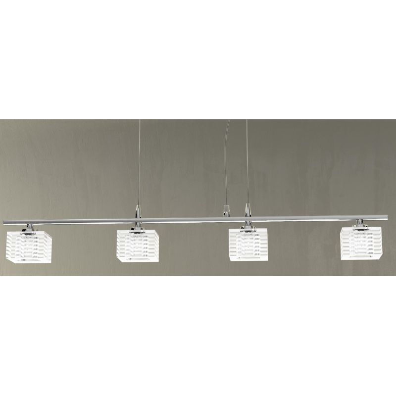 METROPOLITAN SOSPENSIONE LINEARE 4 LUCI METALLO CROMO E DIFFUSORI IN VETRO LAMPADINE 4XG9 Top Light Illuminazione - Cristalensi 