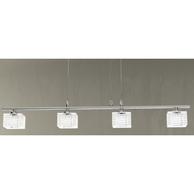 METROPOLITAN SOSPENSIONE LINEARE 4 LUCI METALLO CROMO E DIFFUSORI IN VETRO LAMPADINE 4XG9 Top Light Illuminazione - Cristalensi 