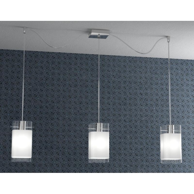 WILD SOSPENSIONE CON DECENTRO 3 LUCI CROMO DIFFUSORI IN VETRO MODERNA LAMPADINE 3XE27 Top Light Illuminazione - Cristalensi Shop