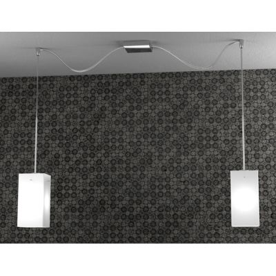 CRAZY SOSPENSIONE CON DECENTRO 2 LUCI CROMO DIFFUSORI IN VETRO OPACO LAMPADINE 2XE27 Top Light Illuminazione - Cristalensi Shop