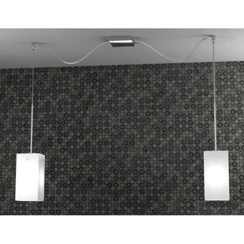 CRAZY SOSPENSIONE CON DECENTRO 2 LUCI CROMO DIFFUSORI IN VETRO OPACO LAMPADINE 2XE27 Top Light Illuminazione - Cristalensi Shop
