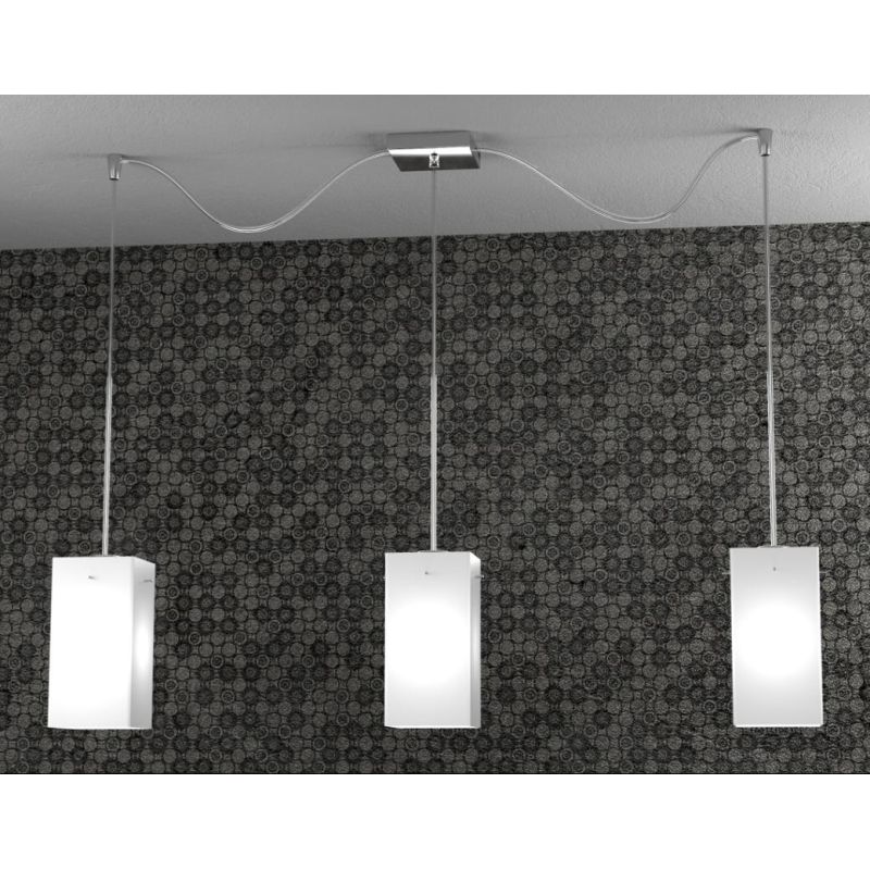 CRAZY SOSPENSIONE CON DECENTRO 3 LUCI CROMO DIFFUSORI IN VETRO OPACO LAMPADINE 3XE27 Top Light Illuminazione - Cristalensi Shop