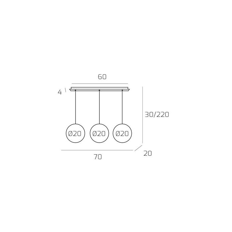 BIG ECLIPSE SOSPENSIONE 3 LUCI CON DIFFUSORI A SFERA IN VETRO COLORATO D20 CM CADAUNO MODERNA Top Light Illuminazione - Cristale