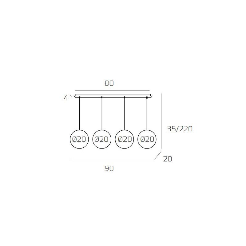 BIG ECLIPSE SOSPENSIONE 4 LUCI BIANCA CON DIFFUSORI A SFERA IN VETRO COLORATO DESIGN MODERNO Top Light Illuminazione - Cristalen