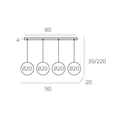 BIG ECLIPSE SOSPENSIONE 4 LUCI BIANCA CON DIFFUSORI A SFERA IN VETRO COLORATO DESIGN MODERNO Top Light Illuminazione - Cristalen