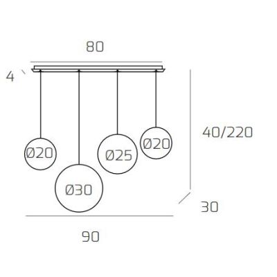BIG ECLIPSE SOSPENSIONE 4 LUCI CROMO CON DIFFUSORI A SFERA IN VETRO COLORATO DESIGN MODERNO Top Light Illuminazione - Cristalens
