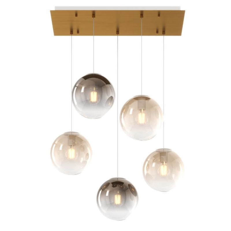 BIG ECLIPSE SOSPENSIONE 5 LUCI OTTONE CON DIFFUSORI A SFERA IN VETRO COLORATO DESIGN MODERNO Top Light Illuminazione - Cristalen