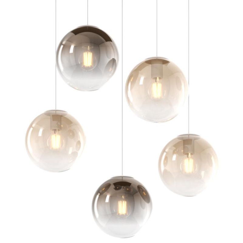 BIG ECLIPSE SOSPENSIONE 5 LUCI OTTONE CON DIFFUSORI A SFERA IN VETRO COLORATO DESIGN MODERNO Top Light Illuminazione - Cristalen