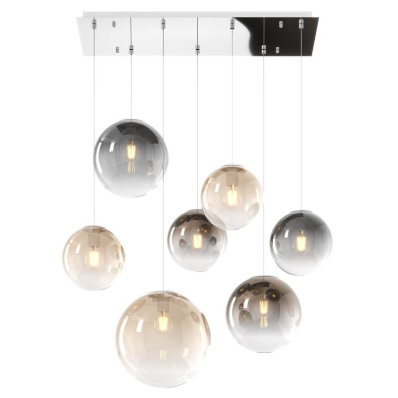 BIG ECLIPSE SOSPENSIONE 7 LUCI CROMO CON DIFFUSORI A SFERA IN VETRO COLORATO DESIGN MODERNO Top Light Illuminazione - Cristalens