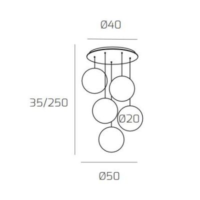 BIG ECLIPSE SOSPENSIONE ROTONDA 5 LUCI BIANCA CON DIFFUSORI A SFERA IN VETRO COLORATO MODERNA Top Light Illuminazione - Cristale