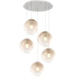 BIG ECLIPSE SOSPENSIONE ROTONDA 5 LUCI BIANCA CON DIFFUSORI A SFERA IN VETRO COLORATO MODERNA Top Light Illuminazione - Cristale