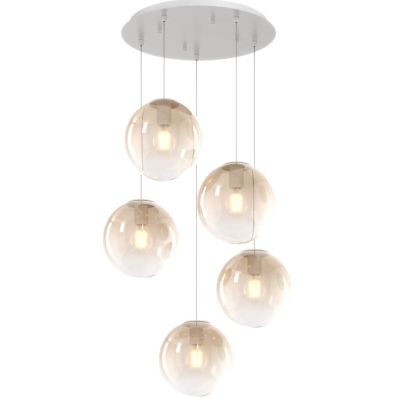 BIG ECLIPSE SOSPENSIONE ROTONDA 5 LUCI BIANCA CON DIFFUSORI A SFERA IN VETRO COLORATO MODERNA Top Light Illuminazione - Cristale
