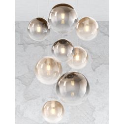 BIG ECLIPSE SOSPENSIONE ROTONDA 8 LUCI OTTONE CON DIFFUSORI A SFERA IN VETRO COLORATO MODERNA Top Light Illuminazione - Cristale 2