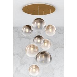 BIG ECLIPSE SOSPENSIONE ROTONDA 8 LUCI OTTONE CON DIFFUSORI A SFERA IN VETRO COLORATO MODERNA Top Light Illuminazione - Cristale