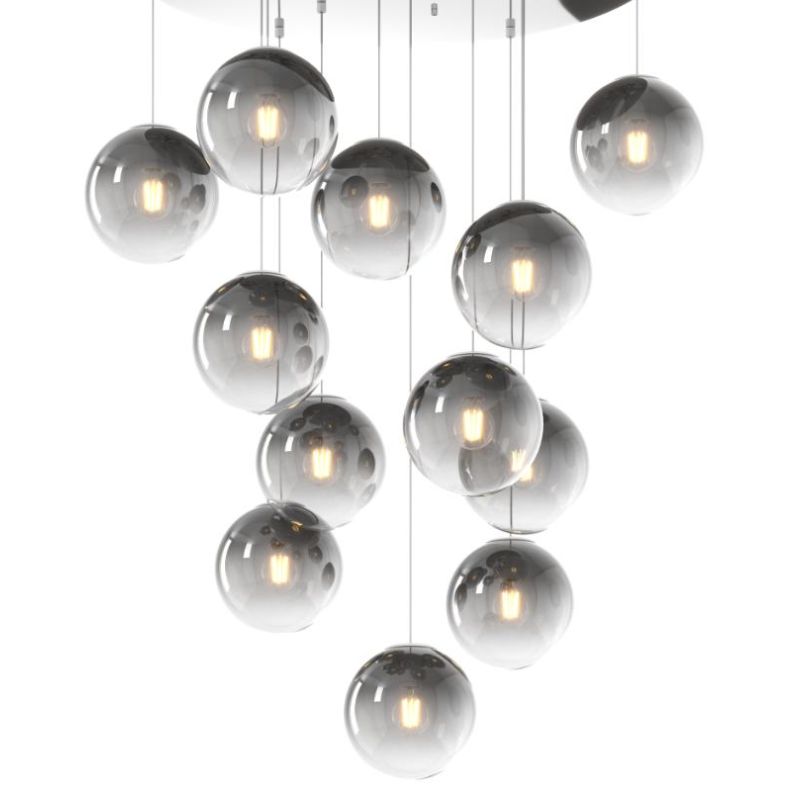 BIG ECLIPSE SOSPENSIONE ROTONDA 12 LUCI CROMO CON DIFFUSORI A SFERA IN VETRO COLORATO MODERNA Top Light Illuminazione - Cristale