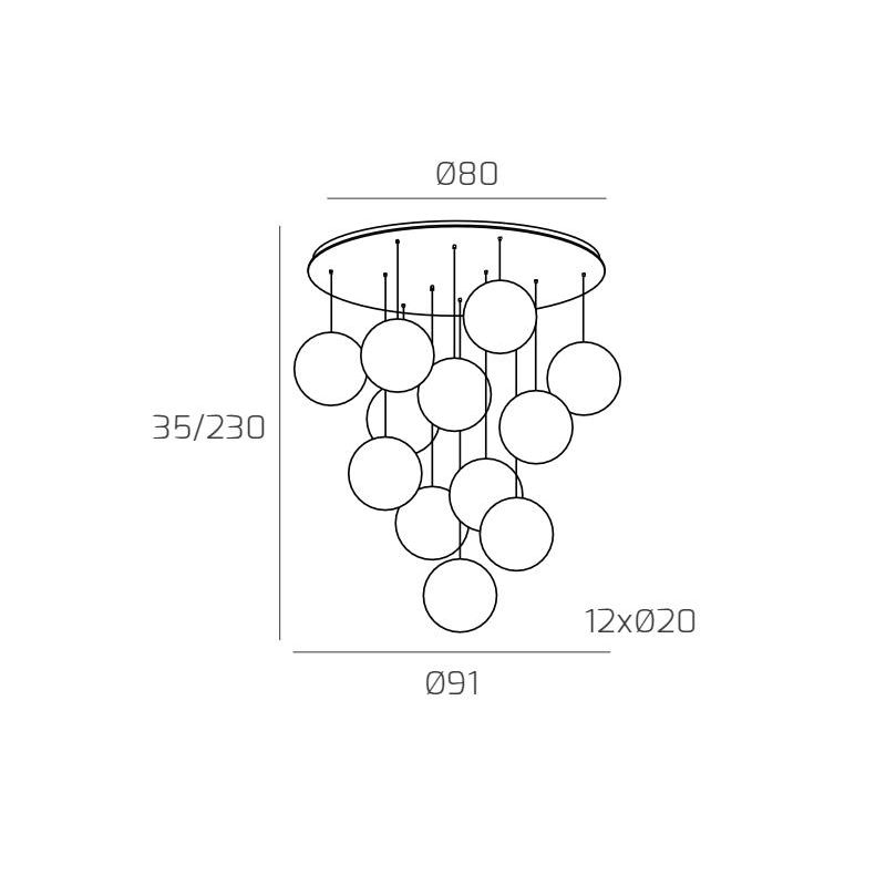 BIG ECLIPSE SOSPENSIONE ROTONDA 12 LUCI CROMO CON DIFFUSORI A SFERA IN VETRO COLORATO MODERNA Top Light Illuminazione - Cristale