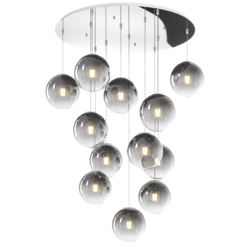 BIG ECLIPSE SOSPENSIONE ROTONDA 12 LUCI CROMO CON DIFFUSORI A SFERA IN VETRO COLORATO MODERNA Top Light Illuminazione - Cristale