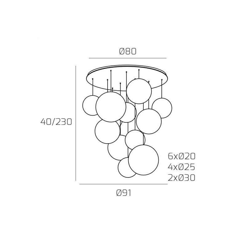 BIG ECLIPSE SOSPENSIONE MODERNA ROTONDA 12 LUCI CROMO CON DIFFUSORI A SFERA IN VETRO COLORATO Top Light Illuminazione - Cristale