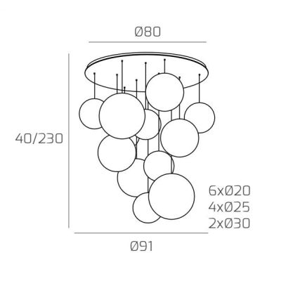 BIG ECLIPSE SOSPENSIONE MODERNA ROTONDA 12 LUCI CROMO CON DIFFUSORI A SFERA IN VETRO COLORATO Top Light Illuminazione - Cristale