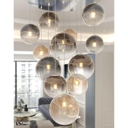 BIG ECLIPSE SOSPENSIONE MODERNA ROTONDA 12 LUCI CROMO CON DIFFUSORI A SFERA IN VETRO COLORATO Top Light Illuminazione - Cristale 2