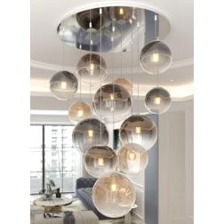 BIG ECLIPSE SOSPENSIONE MODERNA ROTONDA 12 LUCI CROMO CON DIFFUSORI A SFERA IN VETRO COLORATO Top Light Illuminazione - Cristale