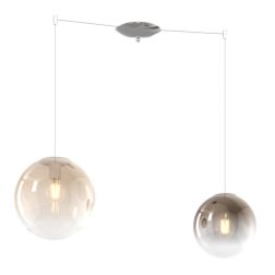 BIG ECLIPSE SOSPENSIONE 2 LUCI DECENTRATA IN METALLO CROMO CON DIFFUSORI A SFERA IN VETRO COLORATO Top Light Illuminazione - Cri
