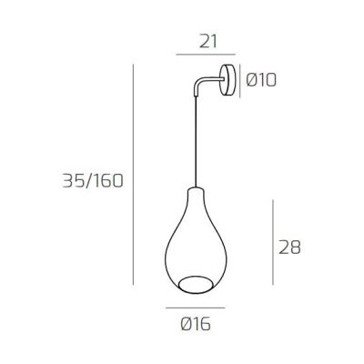 DROP 2.0 APPLIQUE MODERNA CON DIFFUSORE A GOCCIA IN VETRO REGOLABILE IN ALTEZZA 4 COLORI ATTACCO E27 Top Light Illuminazione - C
