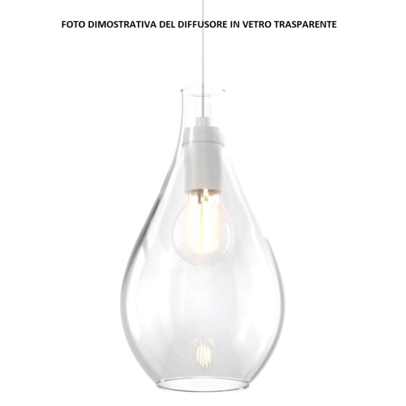 DROP 2.0 SOSPENSIONE MODERNA CON DIFFUSORE A GOCCIA D21 CM IN VETRO 4 COLORI ATTACCO E27 Top Light Illuminazione - Cristalensi S