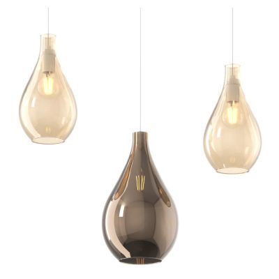 DROP 2.0 SOSPENSIONE 3 LUCI OTTONE CON DIFFUSORI A GOCCIA IN VETRO COLORATO DESIGN MODERNO Top Light Illuminazione - Cristalensi