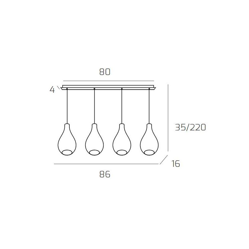 DROP 2.0 SOSPENSIONE 4 LUCI CROMO CON DIFFUSORI A GOCCIA IN VETRO COLORATO DESIGN MODERNO Top Light Illuminazione - Cristalensi 