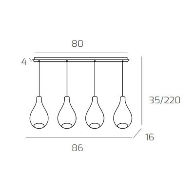 DROP 2.0 SOSPENSIONE 4 LUCI CROMO CON DIFFUSORI A GOCCIA IN VETRO COLORATO DESIGN MODERNO Top Light Illuminazione - Cristalensi 