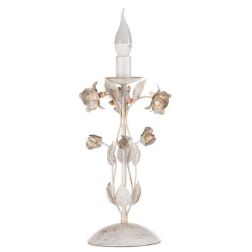 LAMPADA DA TAVOLO CLASSICA H40 IN FERRO BATTUTO AVORIO CON DECORI FLOREALI CRISTALENSI LIGHT - Cristalensi Shop Online