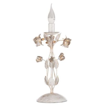 LAMPADA DA TAVOLO CLASSICA H40 IN FERRO BATTUTO AVORIO CON DECORI FLOREALI CRISTALENSI LIGHT - Cristalensi Shop Online