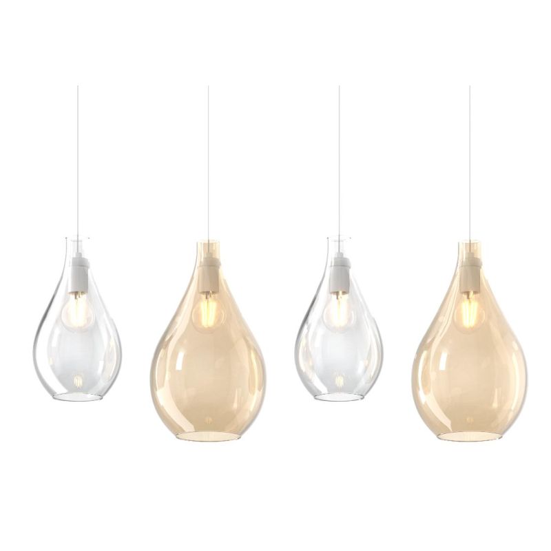 DROP 2.0 SOSPENSIONE 4 LUCI BIANCA CON DIFFUSORI A GOCCIA IN VETRO COLORATO DESIGN MODERNO Top Light Illuminazione - Cristalensi