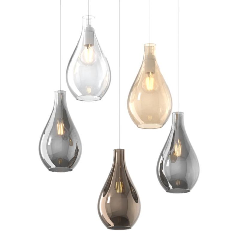 DROP 2.0 SOSPENSIONE RETTANGOLARE 5 LUCI CROMO CON DIFFUSORI A GOCCIA IN VETRO COLORATO DESIGN MODERNO Top Light Illuminazione -