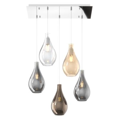 DROP 2.0 SOSPENSIONE RETTANGOLARE 5 LUCI CROMO CON DIFFUSORI A GOCCIA IN VETRO COLORATO DESIGN MODERNO Top Light Illuminazione -