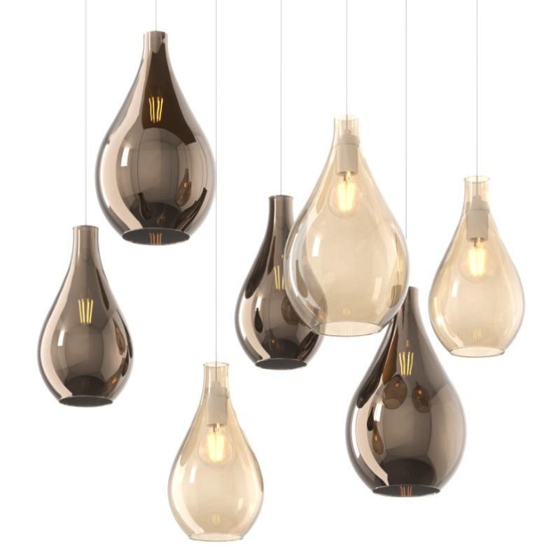 DROP 2.0 SOSPENSIONE RETTANGOLARE 7 LUCI OTTONE CON DIFFUSORI A GOCCIA IN VETRO COLORATO DESIGN MODERNO Top Light Illuminazione 