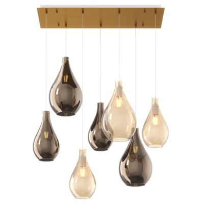 DROP 2.0 SOSPENSIONE RETTANGOLARE 7 LUCI OTTONE CON DIFFUSORI A GOCCIA IN VETRO COLORATO DESIGN MODERNO Top Light Illuminazione 