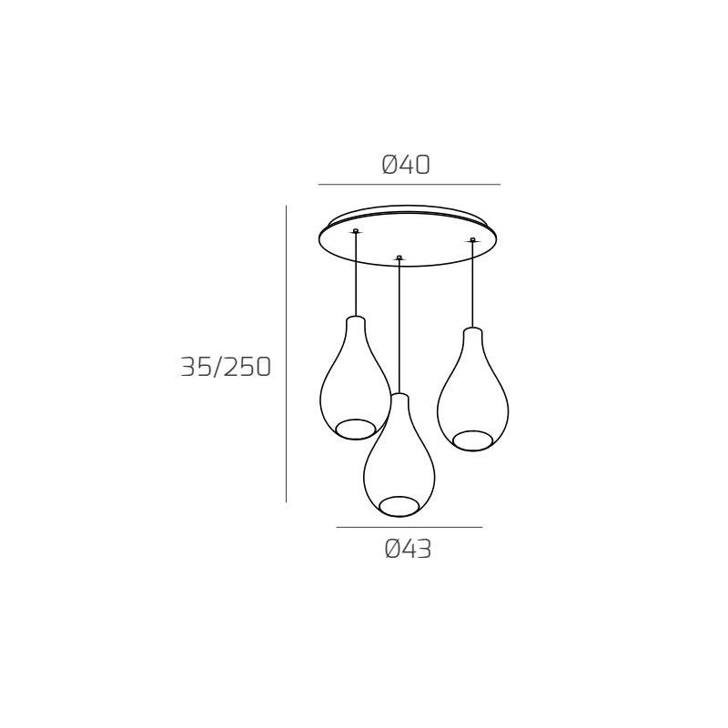 DROP 2.0 SOSPENSIONE ROTONDA 3 LUCI BIANCA CON DIFFUSORI A GOCCIA IN VETRO COLORATO DESIGN MODERNO Top Light Illuminazione - Cri