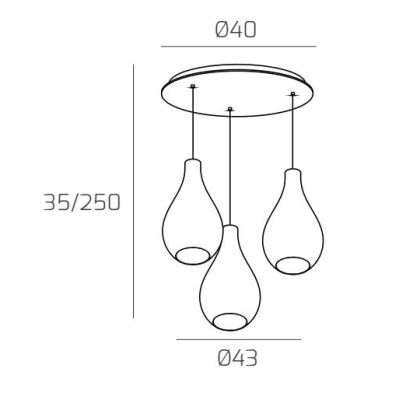 DROP 2.0 SOSPENSIONE ROTONDA 3 LUCI BIANCA CON DIFFUSORI A GOCCIA IN VETRO COLORATO DESIGN MODERNO Top Light Illuminazione - Cri