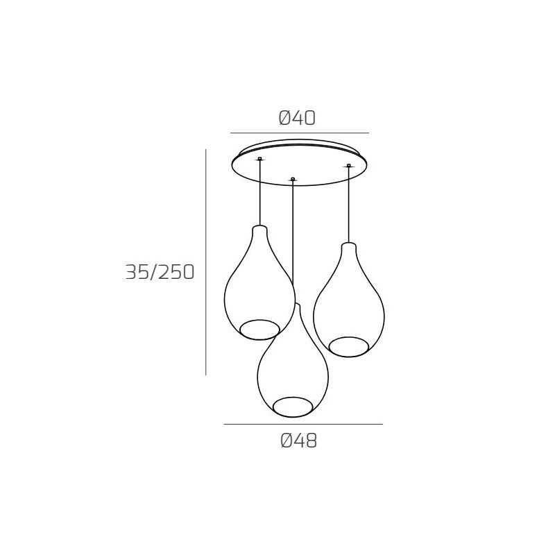 DROP 2.0 SOSPENSIONE ROTONDA 3 LUCI OTTONE CON DIFFUSORI A GOCCIA IN VETRO COLORATO DESIGN MODERNO Top Light Illuminazione - Cri