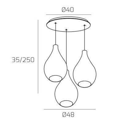 DROP 2.0 SOSPENSIONE ROTONDA 3 LUCI OTTONE CON DIFFUSORI A GOCCIA IN VETRO COLORATO DESIGN MODERNO Top Light Illuminazione - Cri
