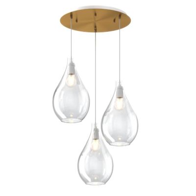 DROP 2.0 SOSPENSIONE ROTONDA 3 LUCI OTTONE CON DIFFUSORI A GOCCIA IN VETRO COLORATO DESIGN MODERNO Top Light Illuminazione - Cri
