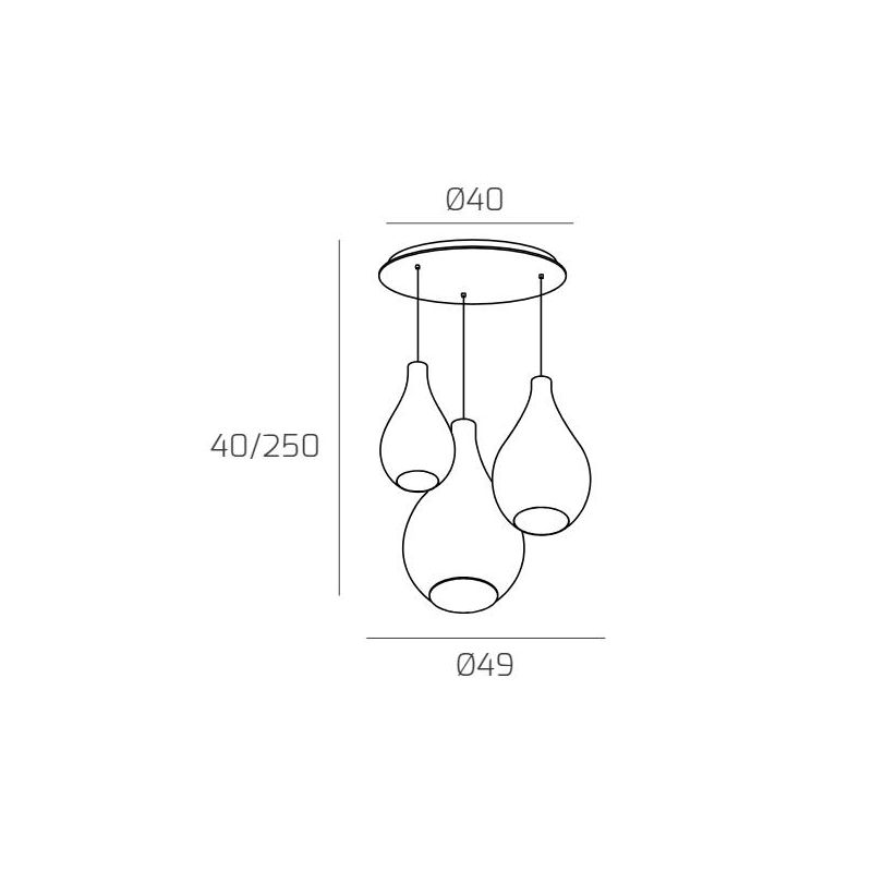 DROP 2.0 SOSPENSIONE ROTONDA 3 LUCI CROMO CON DIFFUSORI A GOCCIA IN VETRO COLORATO DESIGN MODERNO Top Light Illuminazione - Cris