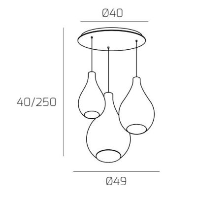 DROP 2.0 SOSPENSIONE ROTONDA 3 LUCI CROMO CON DIFFUSORI A GOCCIA IN VETRO COLORATO DESIGN MODERNO Top Light Illuminazione - Cris